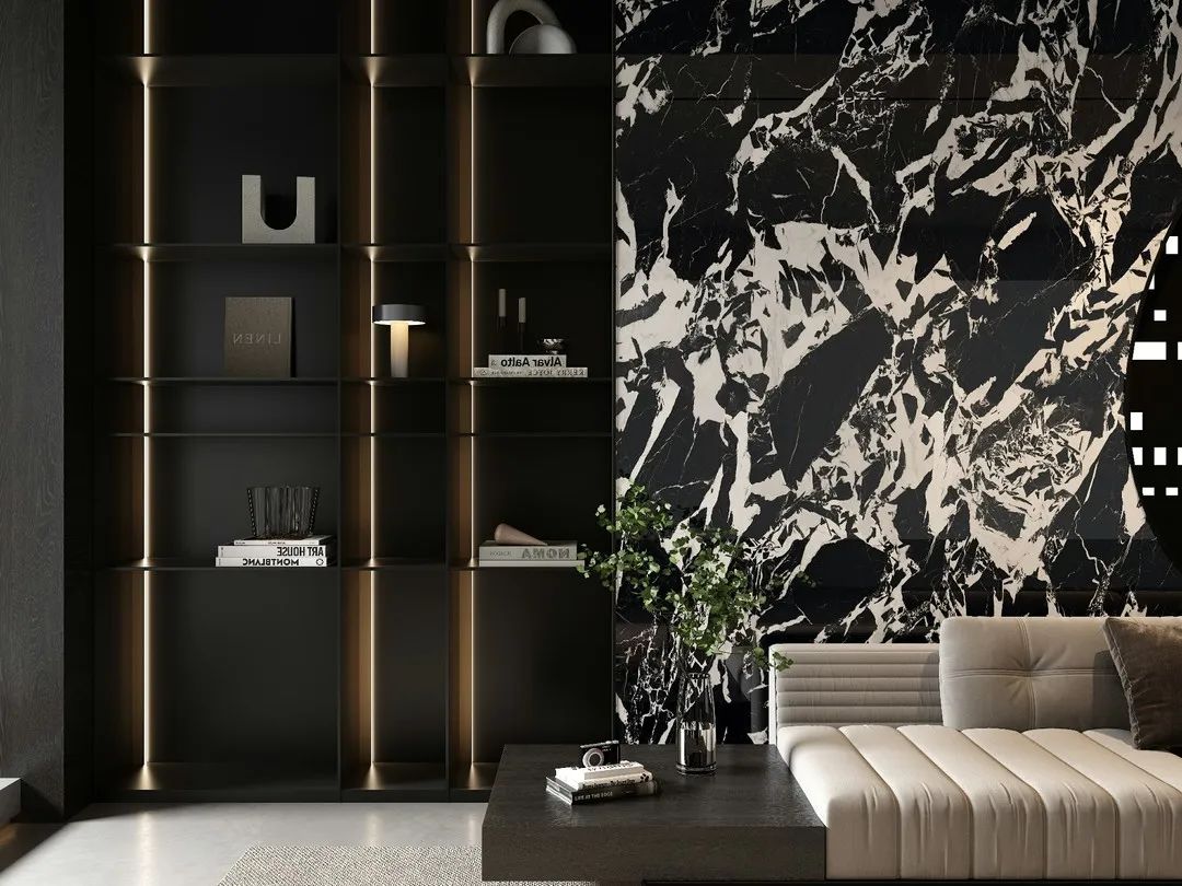 升華建陶巖板：寶格麗黑，經典黑白色彩，營造豐富的空間藝術質感