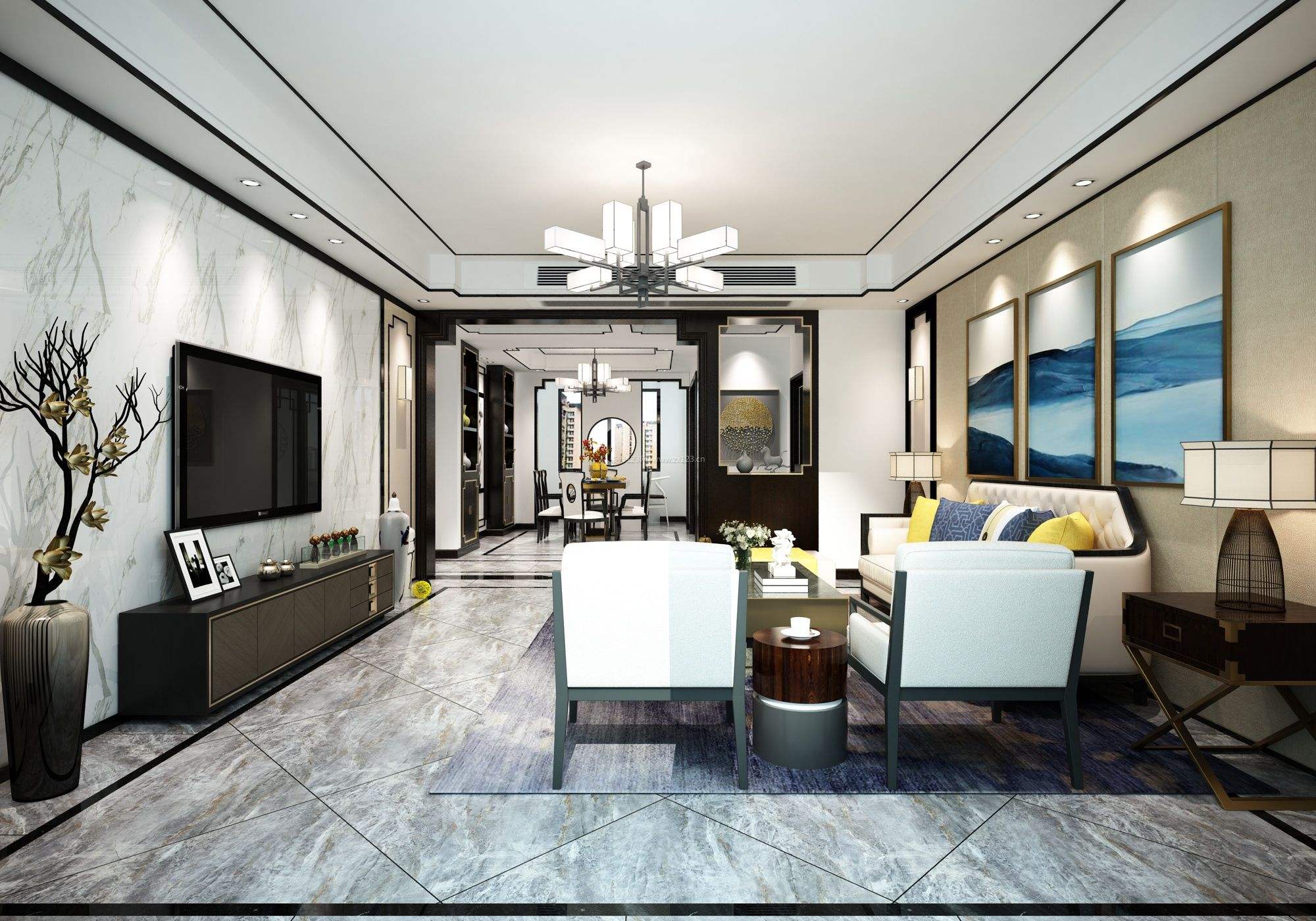 新中式客厅|space|Home Decoration Design|张美丽效果图_Original作品-站酷ZCOOL
