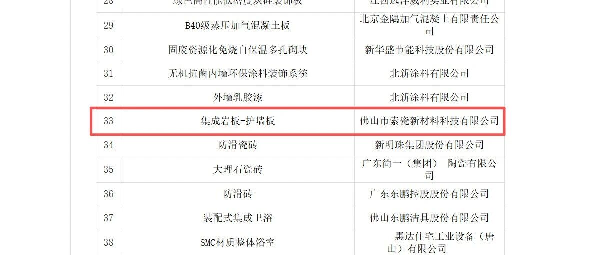 索瓷集成岩板入选住建部“好房子”建设适用建材名单