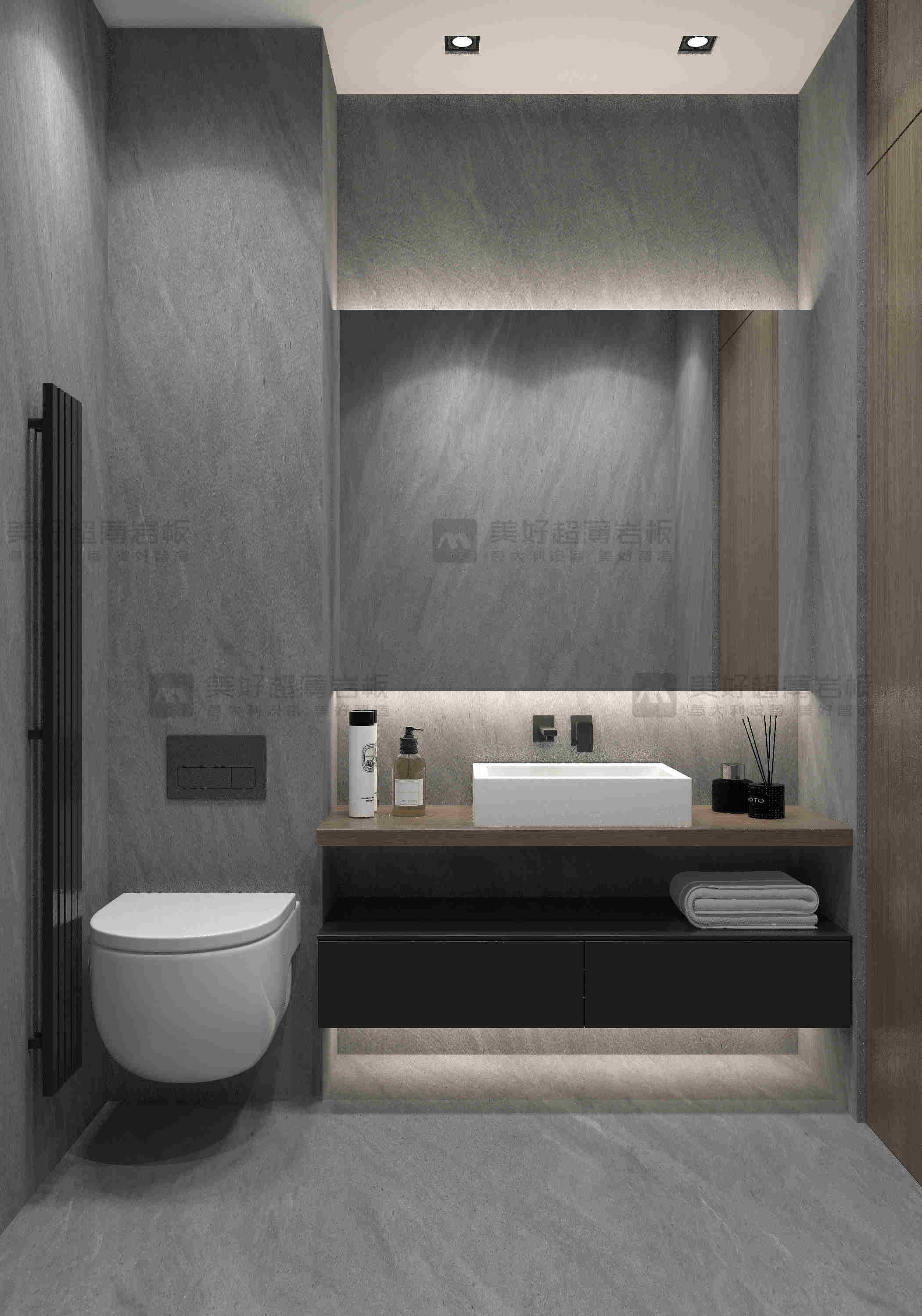 现代简约卫生间岩板浴室柜组合无缝一体轻奢实木洗脸池手盆洗漱台-淘宝网